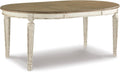 Signature Design by Ashley Realyn Oval Dining Room Extension Table, Seats 6, Antiqued 2-tone Finish, Wood, Distressed White