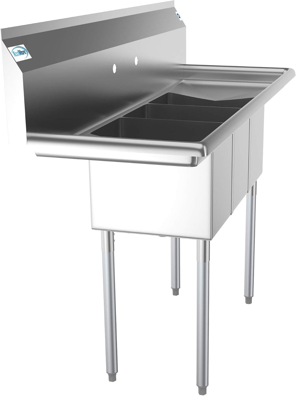 SC101410-12B3 3 Compartment Stainless Steel NSF Commercial Kitchen Sink with Right and Left Drainboards - Bowl Size 10" x 14" x 10", Silver