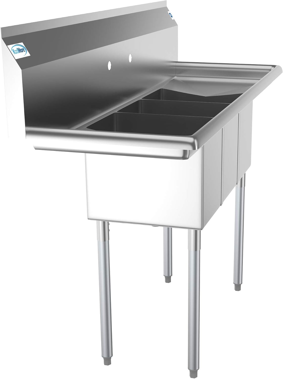 SC101410-12B3 3 Compartment Stainless Steel NSF Commercial Kitchen Sink with Right and Left Drainboards - Bowl Size 10" x 14" x 10", Silver