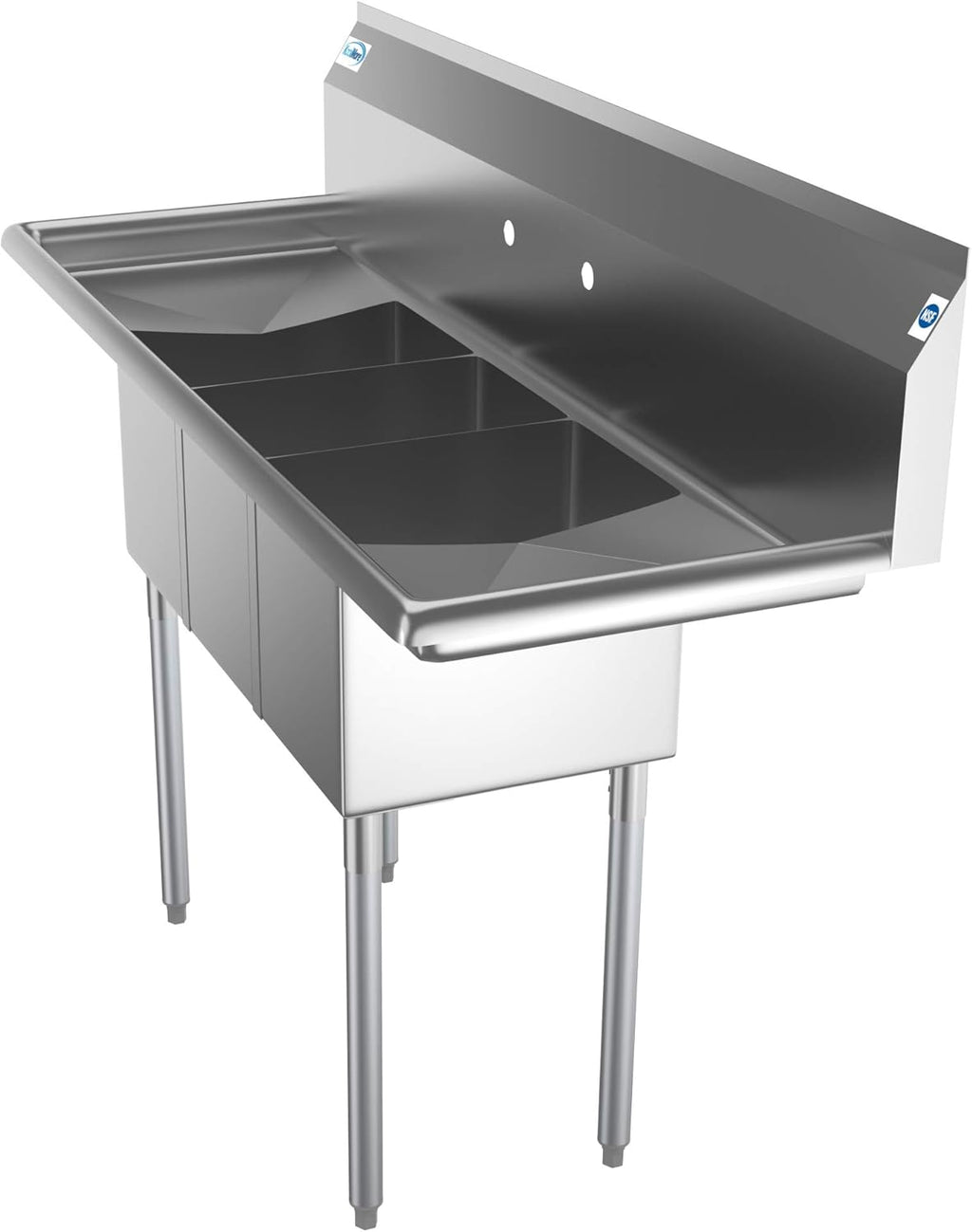 SC101410-12B3 3 Compartment Stainless Steel NSF Commercial Kitchen Sink with Right and Left Drainboards - Bowl Size 10" x 14" x 10", Silver