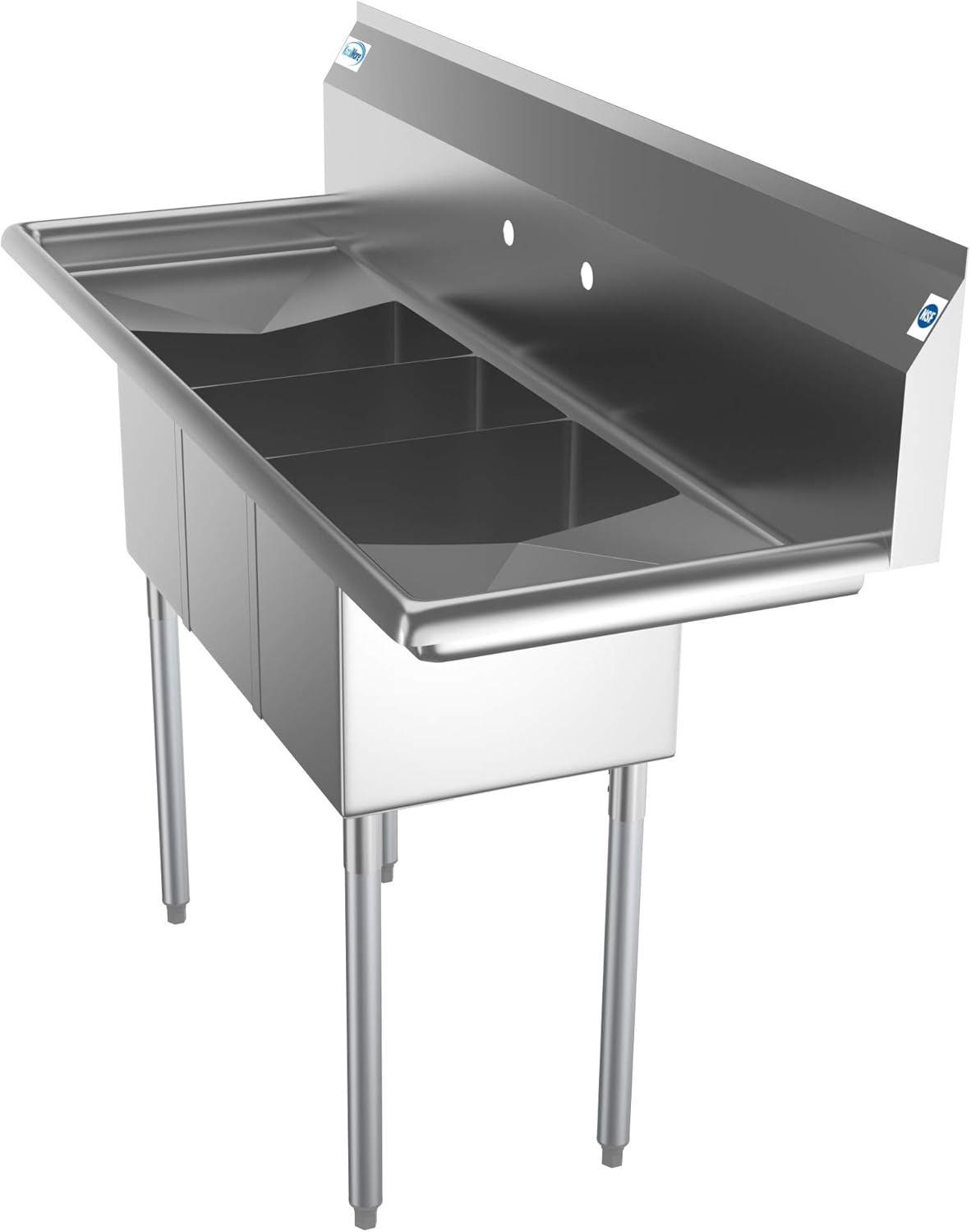 SC101410-12B3 3 Compartment Stainless Steel NSF Commercial Kitchen Sink with Right and Left Drainboards - Bowl Size 10" x 14" x 10", Silver