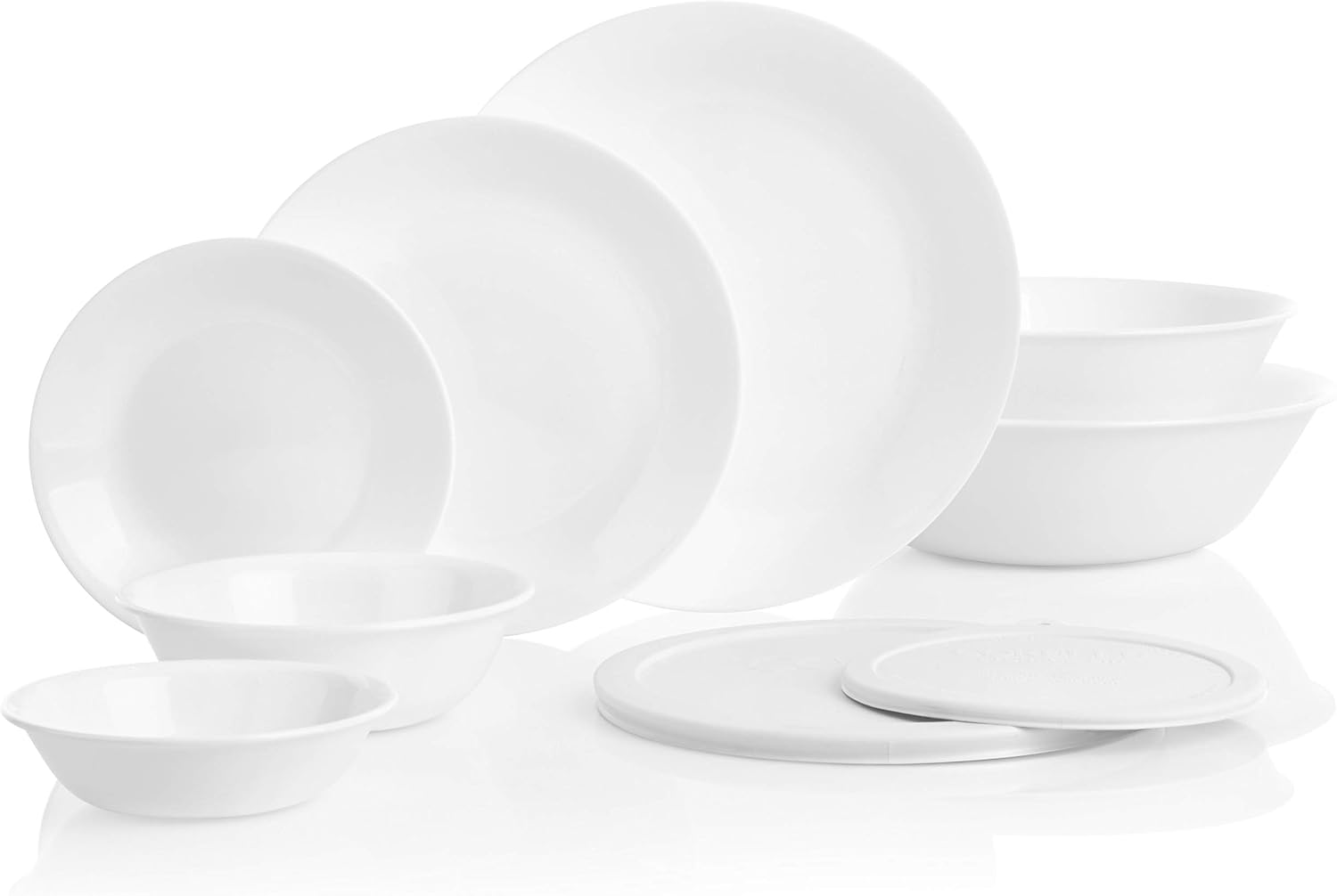 Vitrelle 78-Piece Service for 12 Dinnerware Set, Triple Layer Glass and Chip Resistant, Lightweight Round Plates and Bowls Set, Winter Frost White