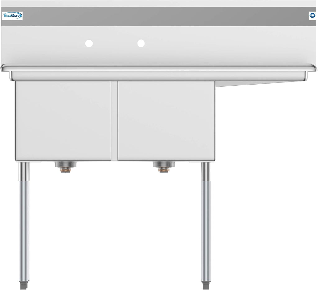 SB151512-15R3 2 Compartment Stainless Steel NSF Commercial Kitchen Prep & Utility Sink with Drainboard - Bowl Size 15" x 15" x 12", Silver