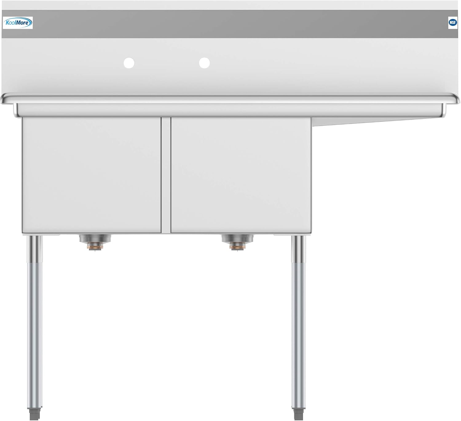 SB151512-15R3 2 Compartment Stainless Steel NSF Commercial Kitchen Prep & Utility Sink with Drainboard - Bowl Size 15" x 15" x 12", Silver