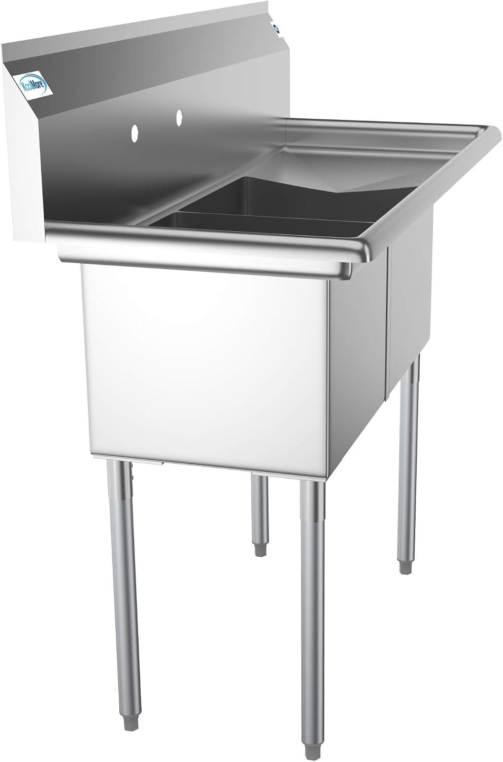 SB151512-15R3 2 Compartment Stainless Steel NSF Commercial Kitchen Prep & Utility Sink with Drainboard - Bowl Size 15" x 15" x 12", Silver