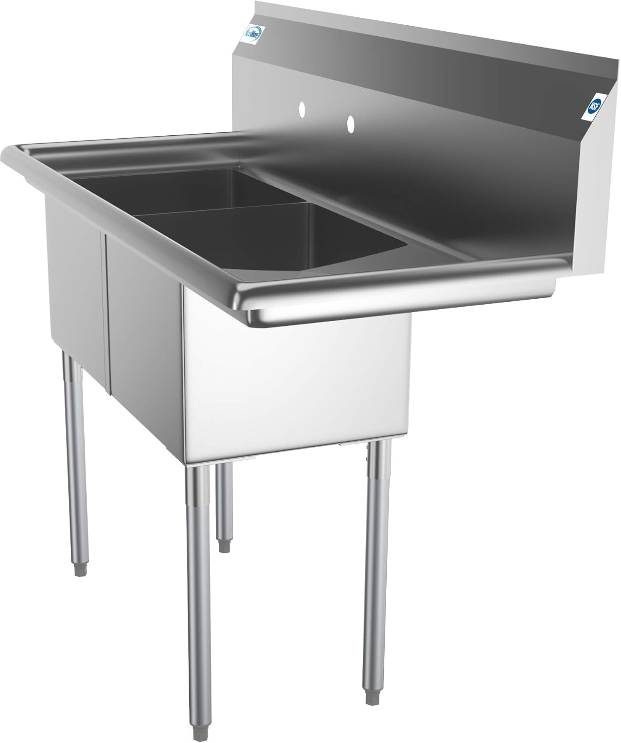 SB151512-15R3 2 Compartment Stainless Steel NSF Commercial Kitchen Prep & Utility Sink with Drainboard - Bowl Size 15" x 15" x 12", Silver