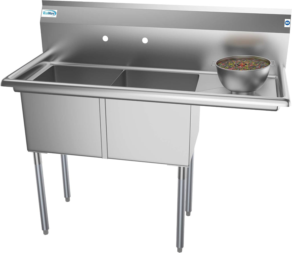 SB151512-15R3 2 Compartment Stainless Steel NSF Commercial Kitchen Prep & Utility Sink with Drainboard - Bowl Size 15" x 15" x 12", Silver
