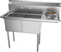 SB151512-15R3 2 Compartment Stainless Steel NSF Commercial Kitchen Prep & Utility Sink with Drainboard - Bowl Size 15" x 15" x 12", Silver