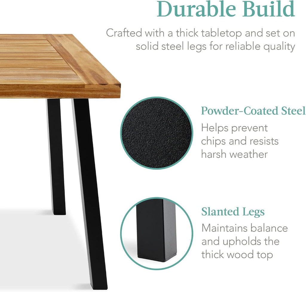 Best Choice Products 6-Person Indoor Outdoor Acacia Wood Dining Table, Picnic Table w/Powder-Coated Steel, 350 Pound Capacity Legs - Natural