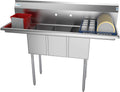 SC101410-12B3 3 Compartment Stainless Steel NSF Commercial Kitchen Sink with Right and Left Drainboards - Bowl Size 10" x 14" x 10", Silver