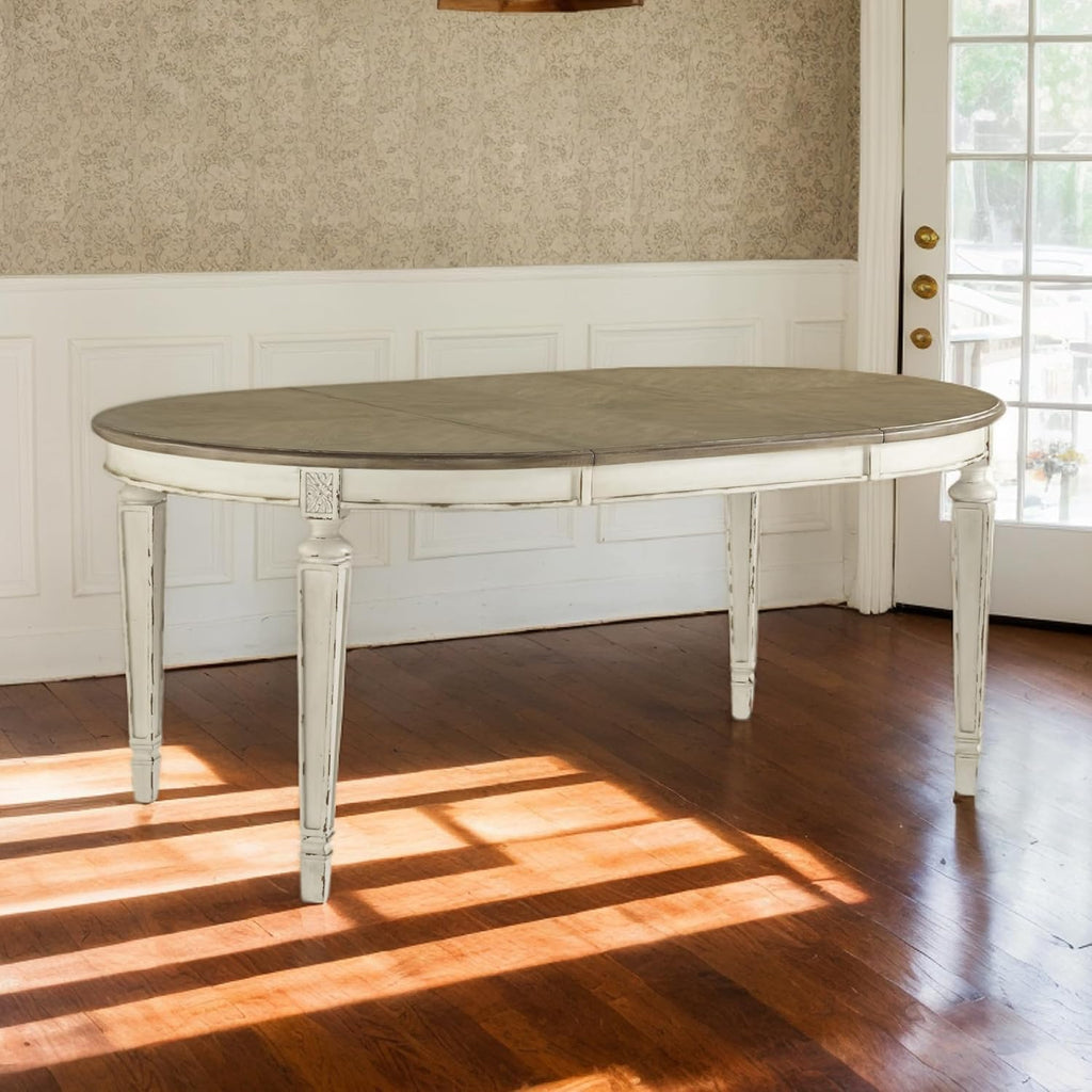 Signature Design by Ashley Realyn Oval Dining Room Extension Table, Seats 6, Antiqued 2-tone Finish, Wood, Distressed White