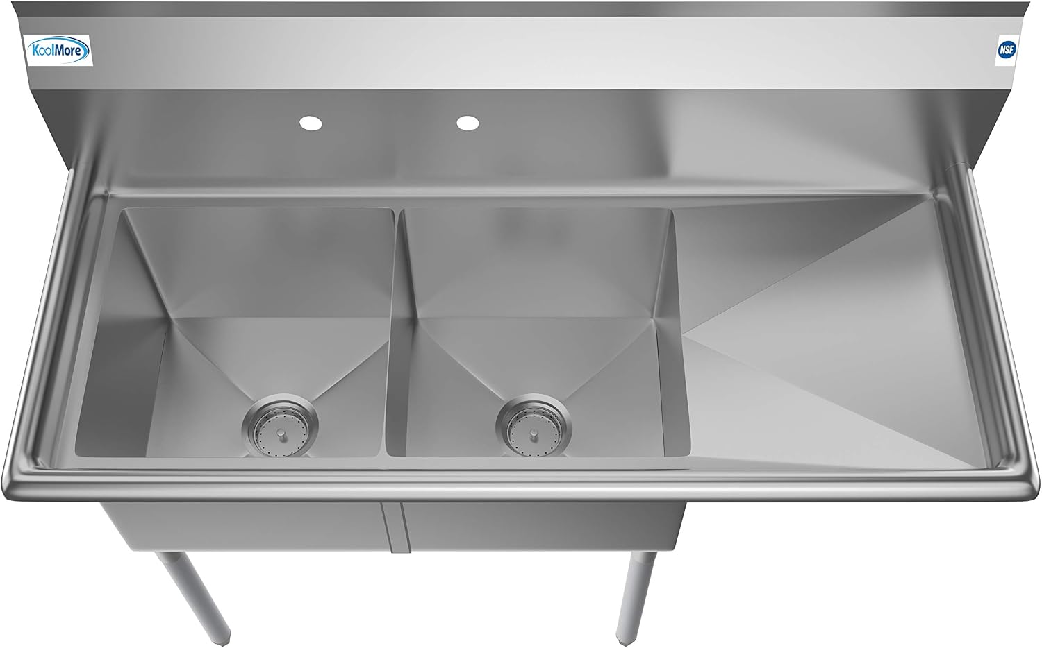 SB151512-15R3 2 Compartment Stainless Steel NSF Commercial Kitchen Prep & Utility Sink with Drainboard - Bowl Size 15" x 15" x 12", Silver