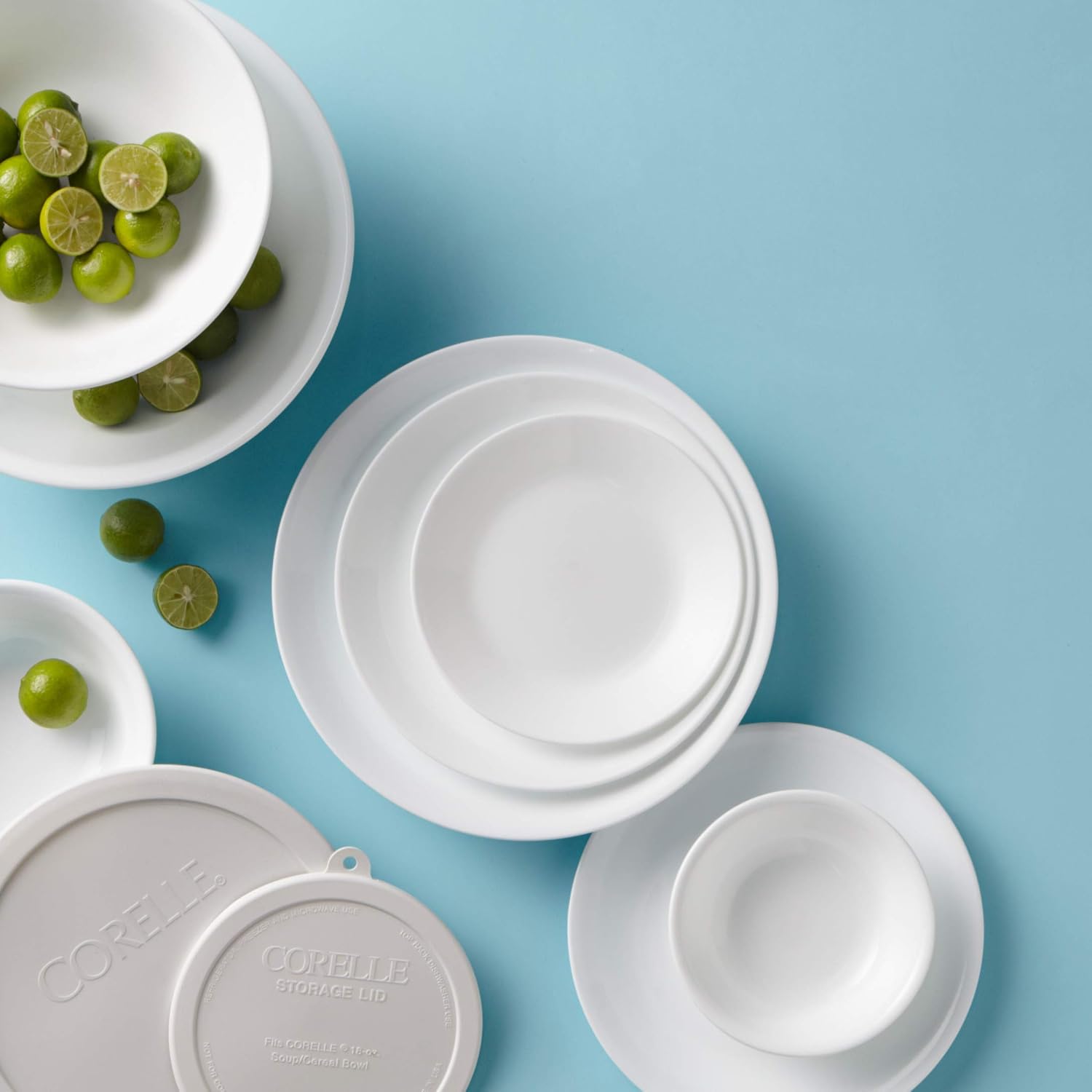 Vitrelle 78-Piece Service for 12 Dinnerware Set, Triple Layer Glass and Chip Resistant, Lightweight Round Plates and Bowls Set, Winter Frost White