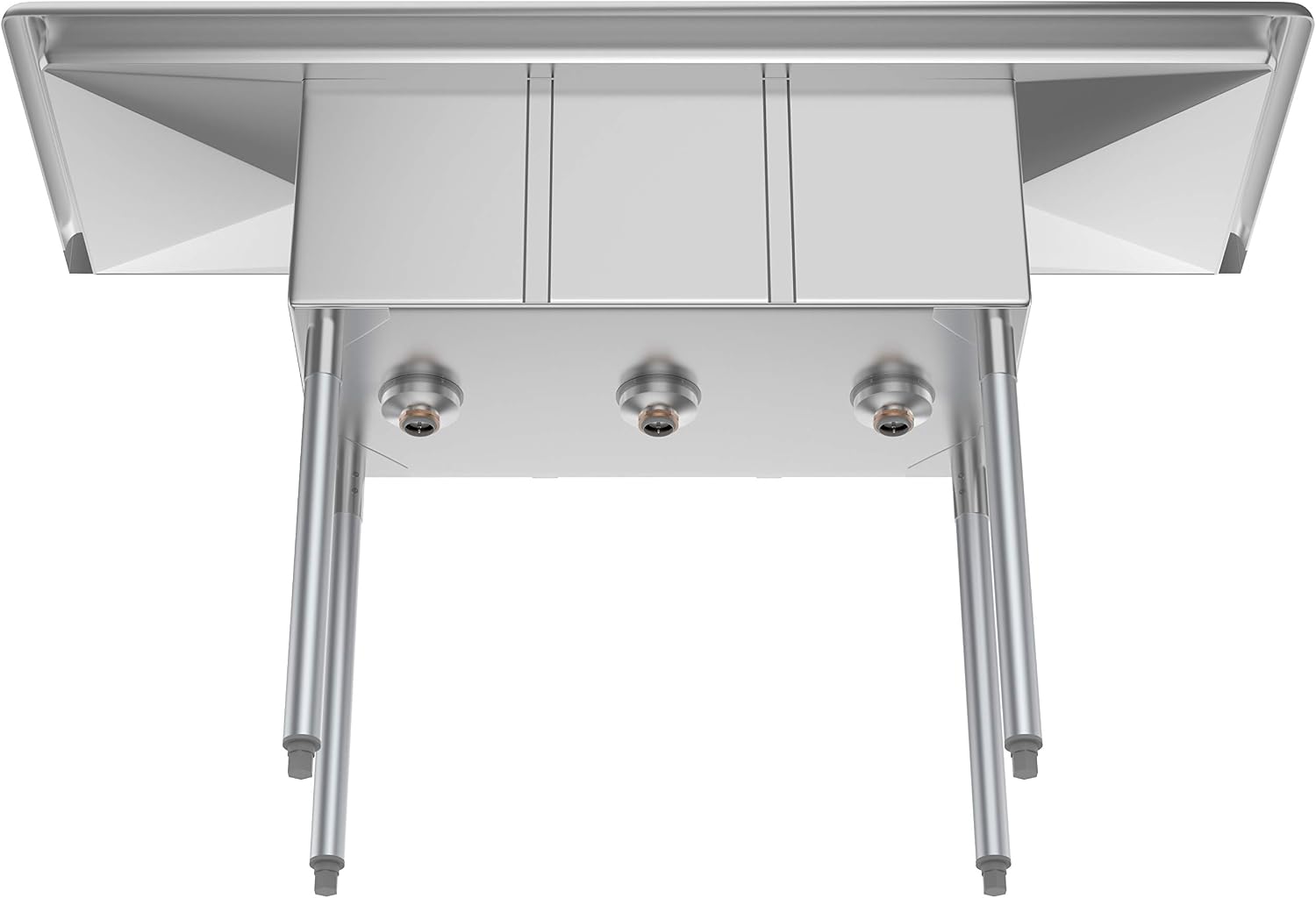 SC101410-12B3 3 Compartment Stainless Steel NSF Commercial Kitchen Sink with Right and Left Drainboards - Bowl Size 10" x 14" x 10", Silver