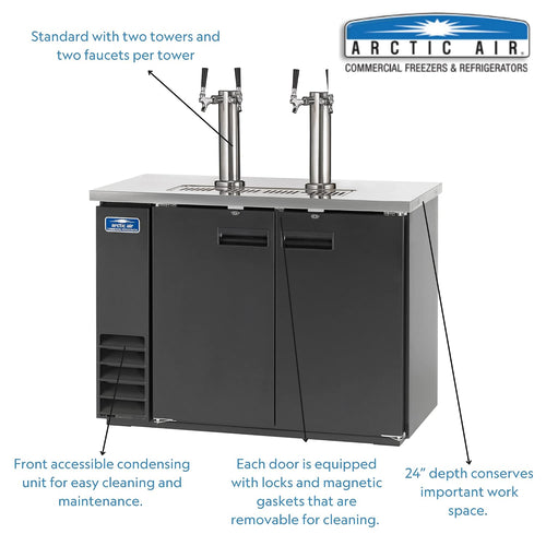 ADD48R-2 49-Inch Double-Tap Direct Draw Draft Beer Cooler/Dispenser/Kegerator, Black, 115v