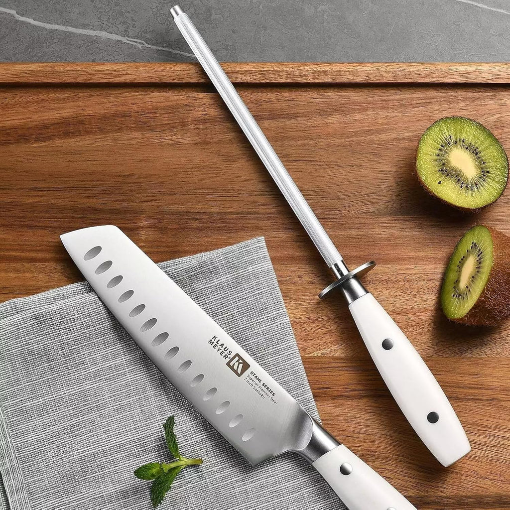 19-Piece Knife Block Set, High Carbon German Stainless Steel (Stahl), Full-Tang Handles with Sharpener (White)