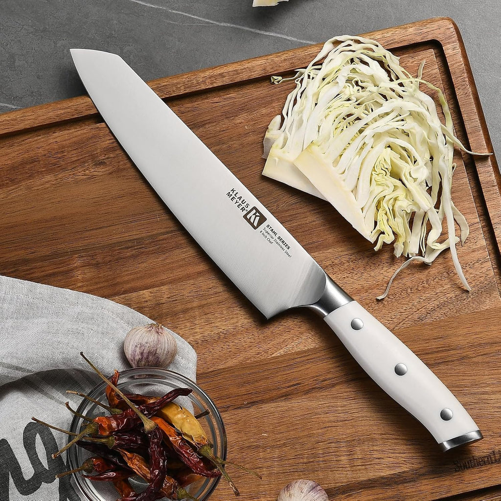 19-Piece Knife Block Set, High Carbon German Stainless Steel (Stahl), Full-Tang Handles with Sharpener (White)
